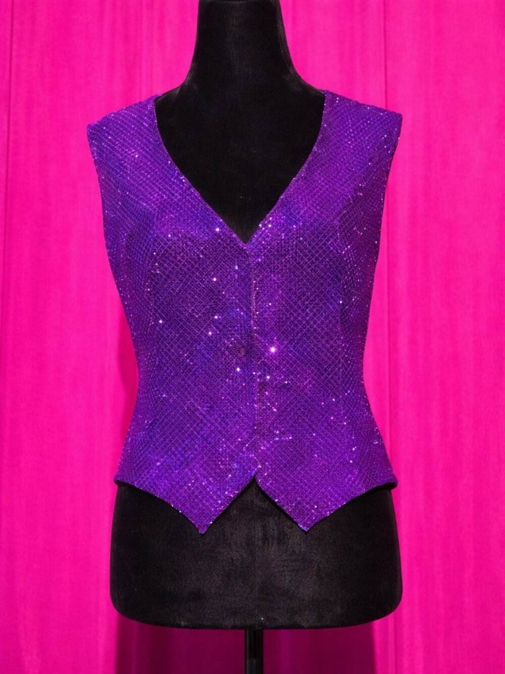 Women’s Purple Sequin V-Neck Vest with tie back and Velcro front closure